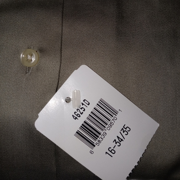 🆕 Geoffrey Beene | Green Sateen Button Down Dress Shirt Size 16 Neck - Picture 5 of 12